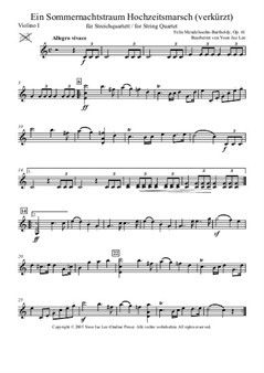 Mendelssohn (arr. Lee): Ein Sommernachtstraum Hochzeitsmarsch (verkürzt) für Streichquartett – Stimmen
