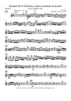 Bach (arr. Lee): Concerto for 8 Violins & Basso Continuo in D Minor – Set of Parts